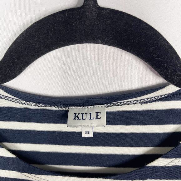 Kule XSmall Navy Blue Cream The Tee Dress Striped Short Sleeve Crew Neck Cotton - Picture 6 of 10